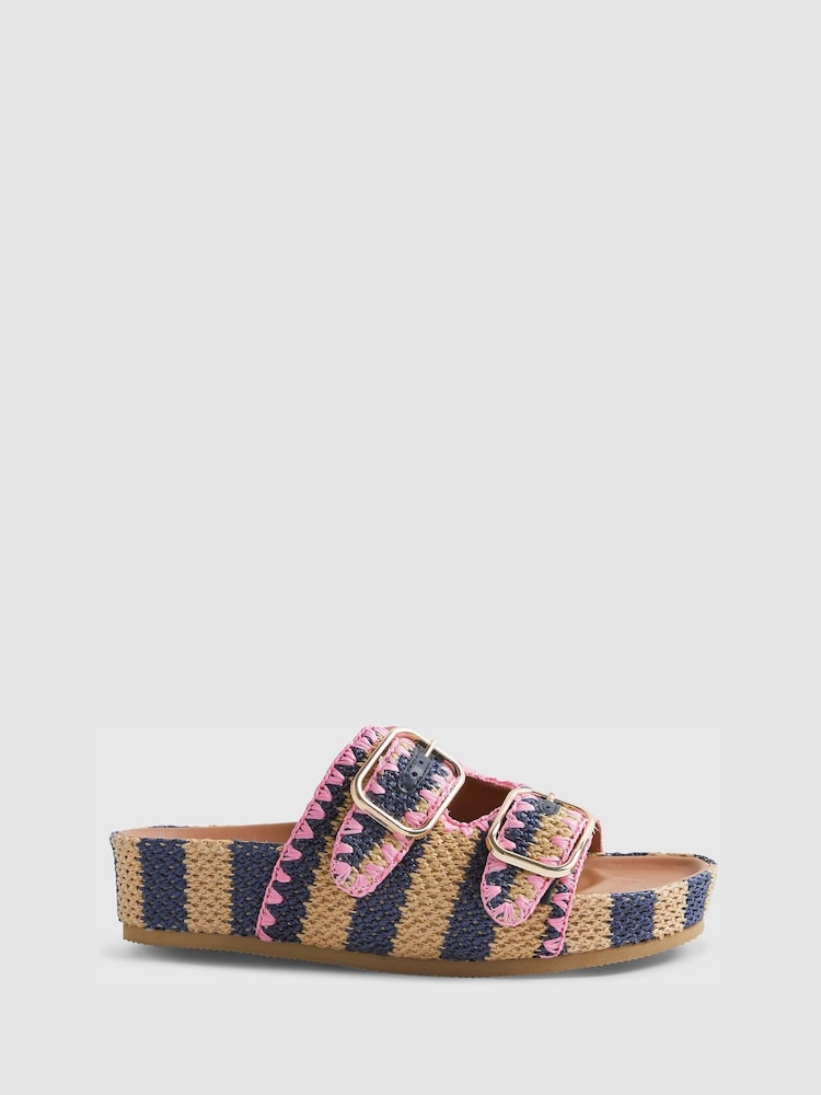 River Island Blue Stripe Raffia Footbed Sandals - Image 2 of 6