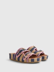 River Island Blue Stripe Raffia Footbed Sandals - Image 3 of 6