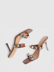 River Island Brown Pespex Gem Heeled Mule Sandals - Image 5 of 5