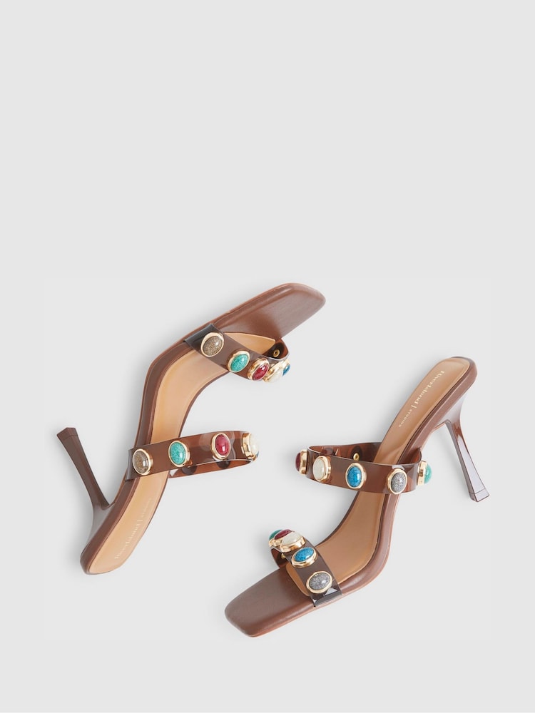 River Island Brown Pespex Gem Heeled Mule Sandals - Image 5 of 5