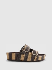 River Island Brown Stripe Raffia Footbed Sandals - Image 3 of 6