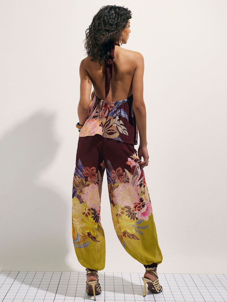 River Island Brown Terry De Havilland Petite Oriental Print Trousers - Image 4 of 4