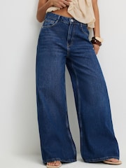 River Island Blue Petite High Rise Brandy Soft Wide Leg Jeans - Image 1 of 4