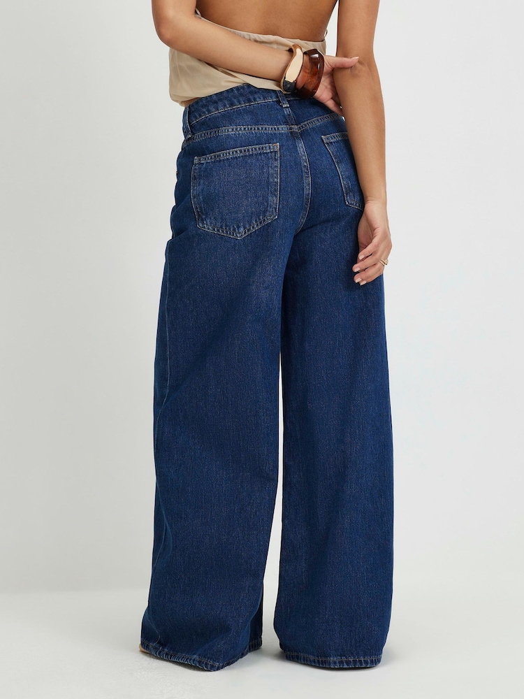 River Island Blue Petite High Rise Brandy Soft Wide Leg Jeans - Image 2 of 4 River Island Blue Petite High Rise Brandy Soft Wide Leg Jeans - Image 2 of 4