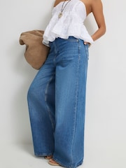 River Island Blue Petite High Rise Brandy Soft Wide Leg Jeans - Image 1 of 3