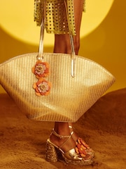 River Island Gold Terry De Havilland Raffia Winged Shopper Bag - Image 1 of 6