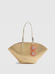River Island Gold Terry De Havilland Raffia Winged Shopper Bag - Image 3 of 6