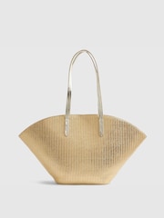 River Island Gold Terry De Havilland Raffia Winged Shopper Bag - Image 4 of 6