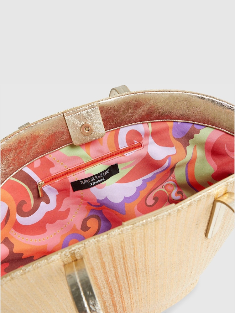 River Island Gold Terry De Havilland Raffia Winged Shopper Bag - Image 6 of 6