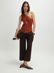 River Island Brown Linen Blend Belted Tailored Culotte Trousers - Image 1 of 4