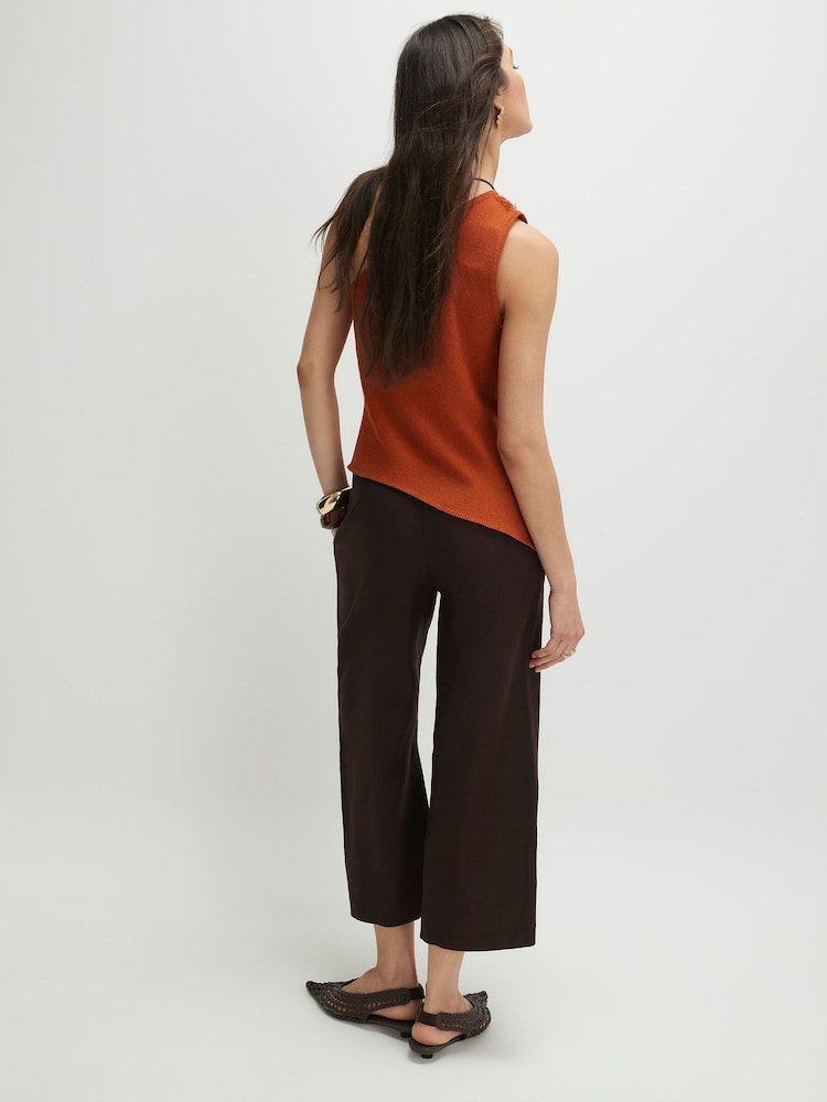 River Island Brown Linen Blend Belted Tailored Culotte Trousers - Image 2 of 4