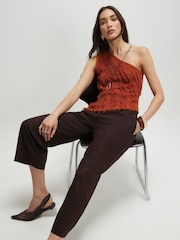 River Island Brown Linen Blend Belted Tailored Culotte Trousers - Image 3 of 4