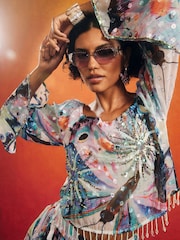 River Island Purple Terry De Havilland Butterfly Bardot Top - Image 1 of 4
