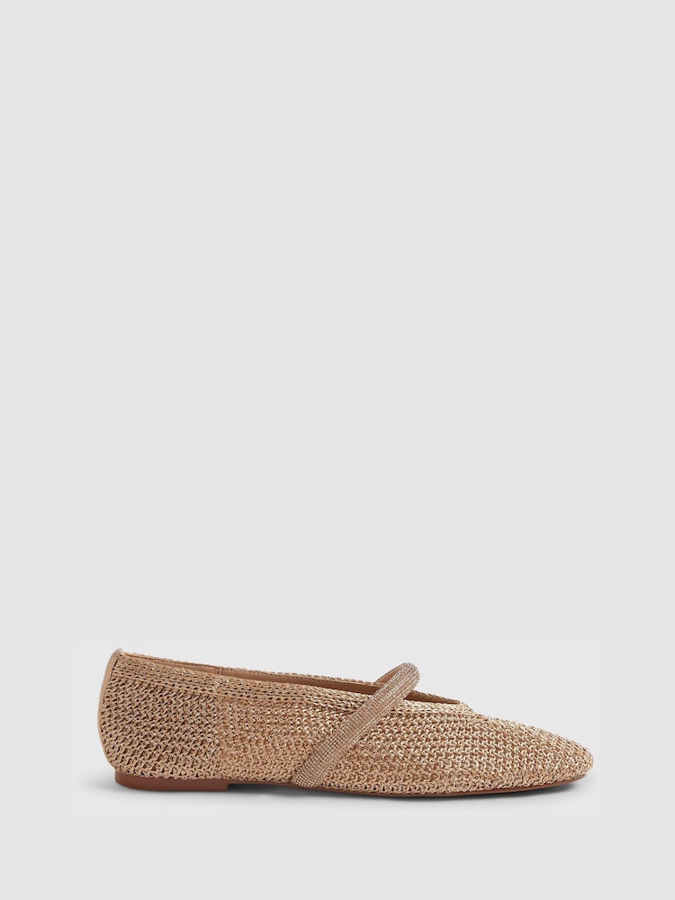 River Island Gold Crochet Ballet Pumps - Image 1 of 6