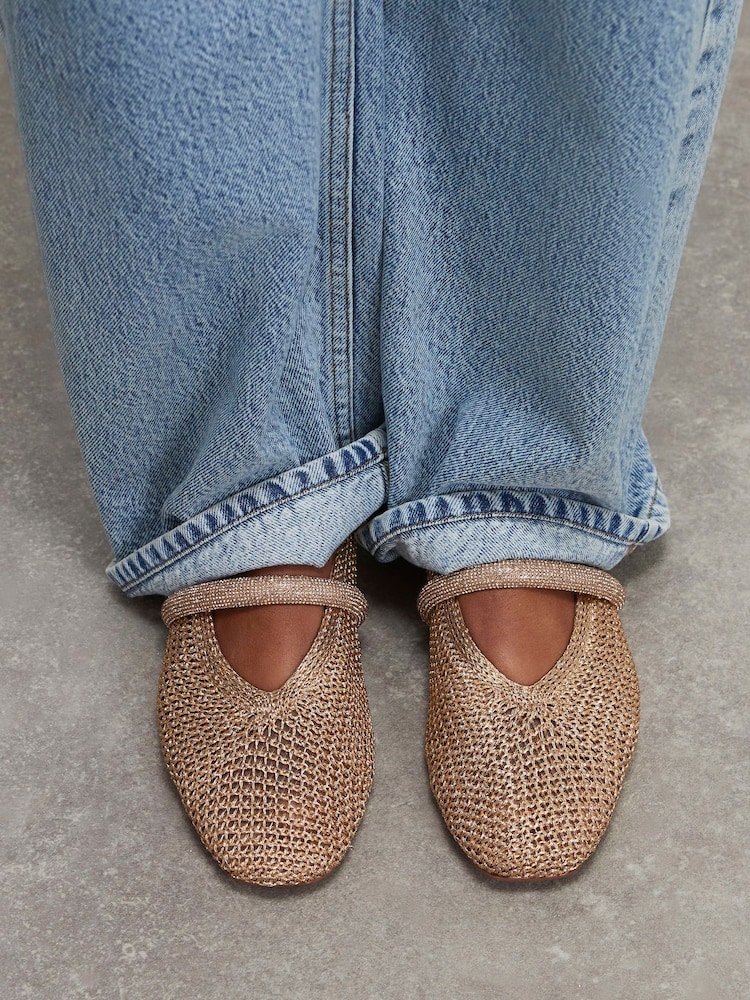 River Island Gold Crochet Ballet Pumps - Image 6 of 6