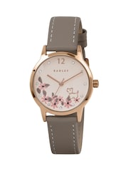 Radley Brown Rose Gold Plated Floral Dog Dial Coffee Leather Strap Watch - Image 1 of 4