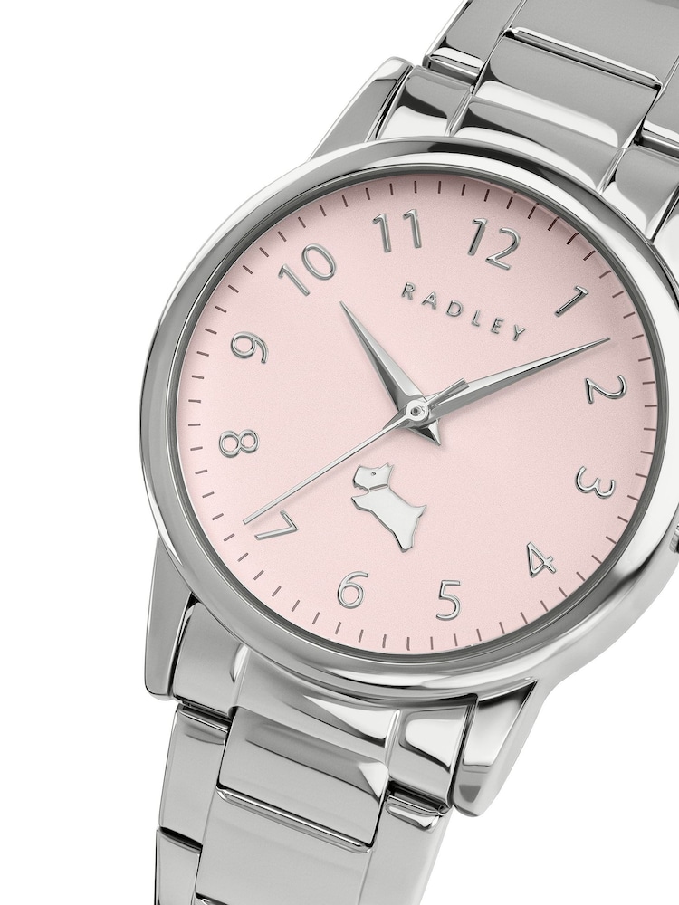 Radley Silver Plated Pink Satin Dial Stainless Steel Bracelet Watch - Image 2 of 4 Radley Silver Plated Pink Satin Dial Stainless Steel Bracelet Watch - Image 2 of 4