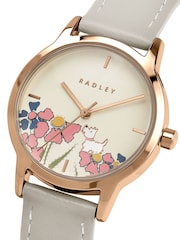 Radley White Rose Gold Plated Floral Dog Dial Salt Leather Strap Watch - Image 2 of 4