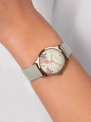 Radley White Rose Gold Plated Floral Dog Dial Salt Leather Strap Watch - Image 3 of 4