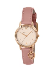 Radley Pink Rose Gold Plated Heart Charm Carnation Leather Strap Watch RY22000A - Image 1 of 4