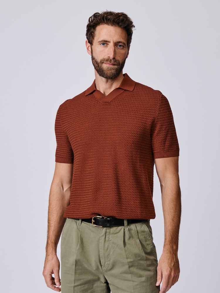 Aubin Red Alford Textured Polo Shirt - Image 1 of 5
