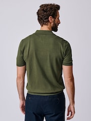 Aubin Green Manor Textured Button Through Polo Shirt - Image 2 of 6
