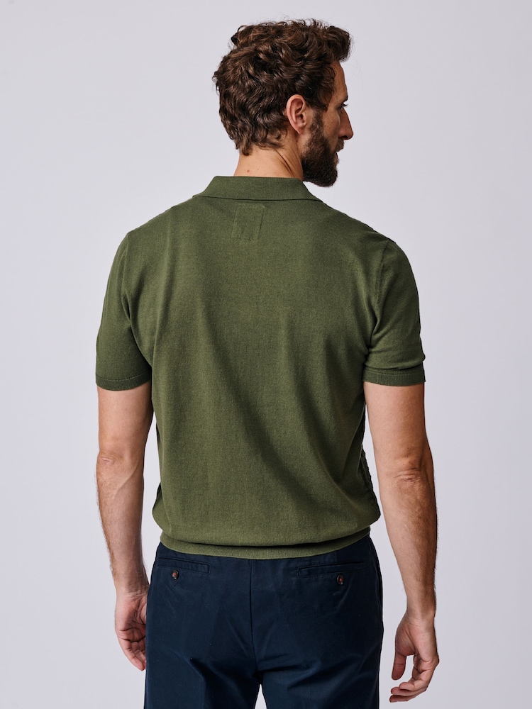 Aubin Green Manor Textured Button Through Polo Shirt - Image 2 of 6