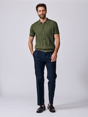 Aubin Green Manor Textured Button Through Polo Shirt - Image 4 of 6