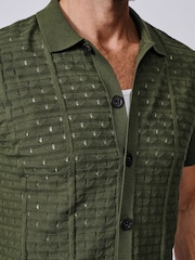 Aubin Green Manor Textured Button Through Polo Shirt - Image 5 of 6