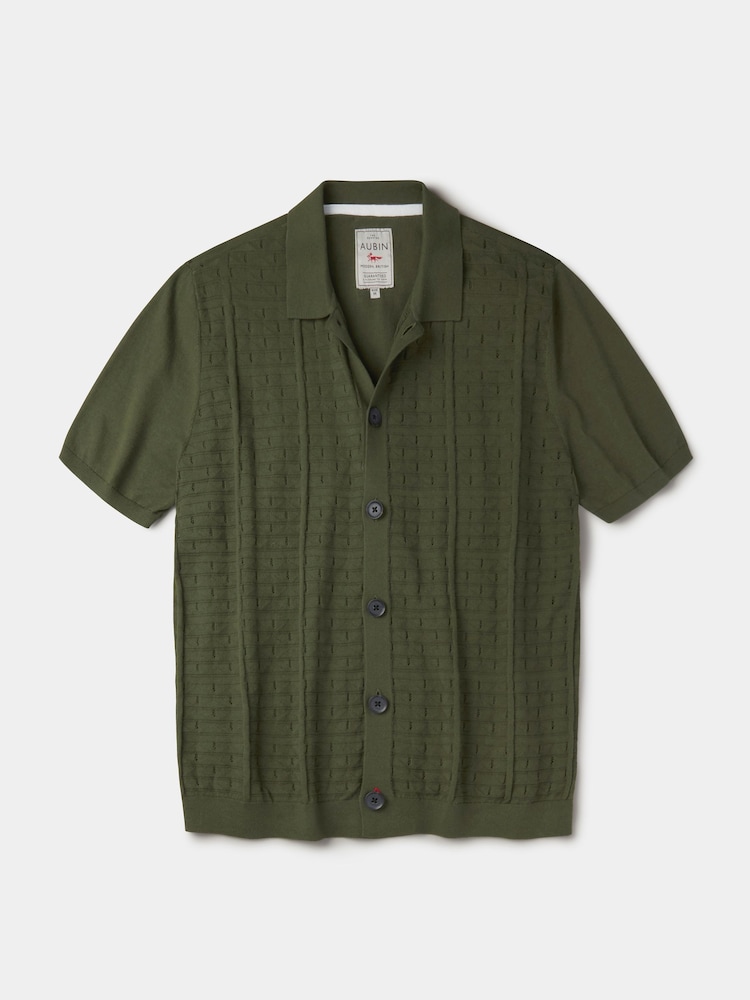 Aubin Green Manor Textured Button Through Polo Shirt - Image 6 of 6