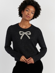 Chinti & Parker Laura Whitmore Embellished Bow Black Sweater - Image 1 of 4