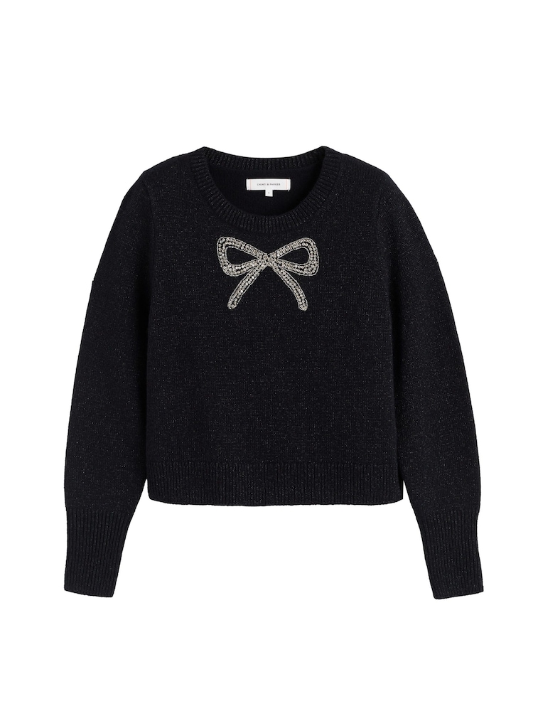 Chinti & Parker Laura Whitmore Embellished Bow Black Sweater - Image 4 of 4 Chinti & Parker Laura Whitmore Embellished Bow Black Sweater - Image 4 of 4
