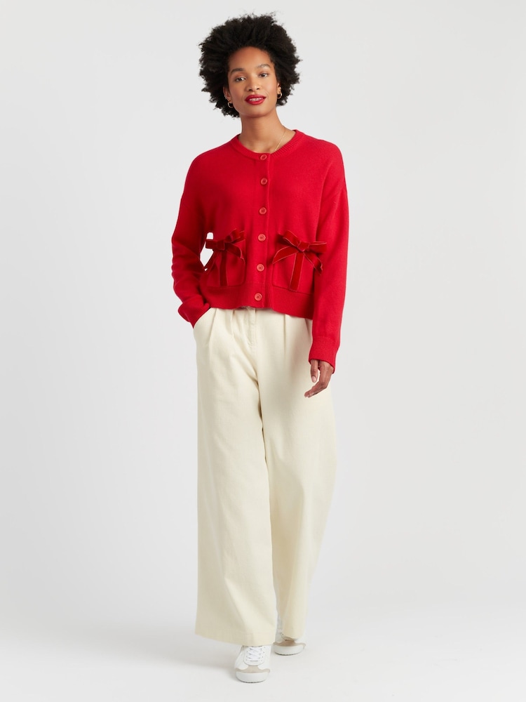 Chinti & Parker Red Merino Wool Velvet Bow Cardigan - Image 2 of 4 Chinti & Parker Red Merino Wool Velvet Bow Cardigan - Image 2 of 4
