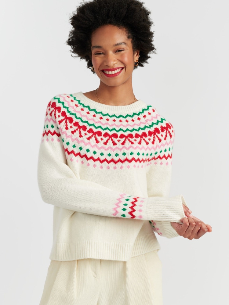 Chinti & Parker Cream Wool-Cashmere Bow Fairisle Sweater - Image 1 of 4 Chinti & Parker Cream Wool-Cashmere Bow Fairisle Sweater - Image 1 of 4