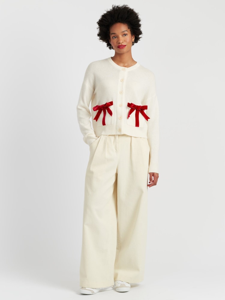 Chinti & Parker Red Merino Wool Velvet Bow Cardigan - Image 2 of 4 Chinti & Parker Red Merino Wool Velvet Bow Cardigan - Image 2 of 4