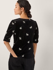 Monsoon Black Erin Floral Lace Velvet Top - Image 3 of 5