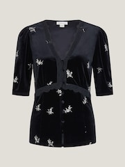 Monsoon Black Erin Floral Lace Velvet Top - Image 5 of 5