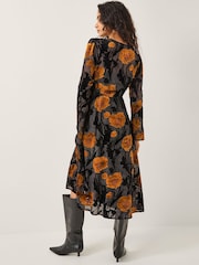 Monsoon Black Reese Devoré Polka Dot Midi Dress - Image 3 of 5