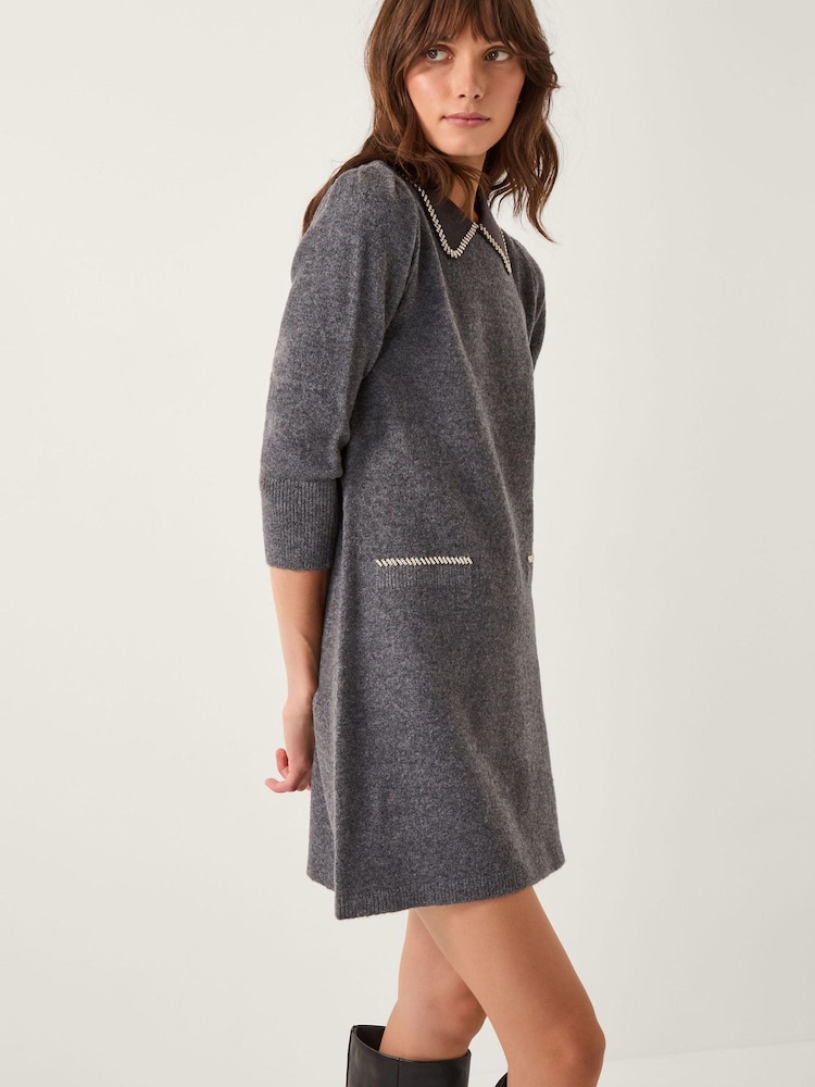 Monsoon Grey Ebony Embellished Collar Knit Mini Dress - Image 1 of 4