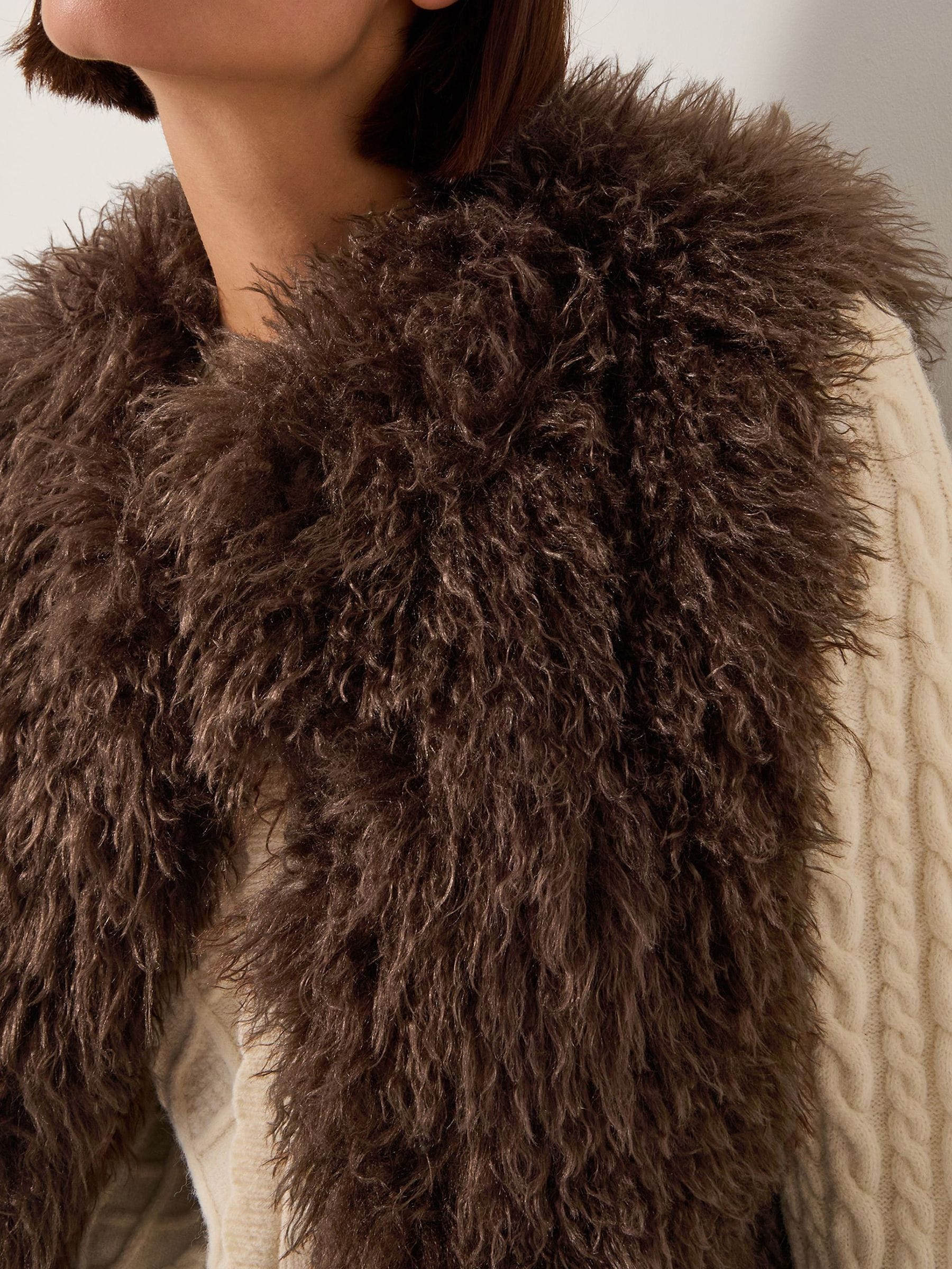 Buy Monsoon Brown Maeve Shaggy Faux Fur Gilet from Next USA