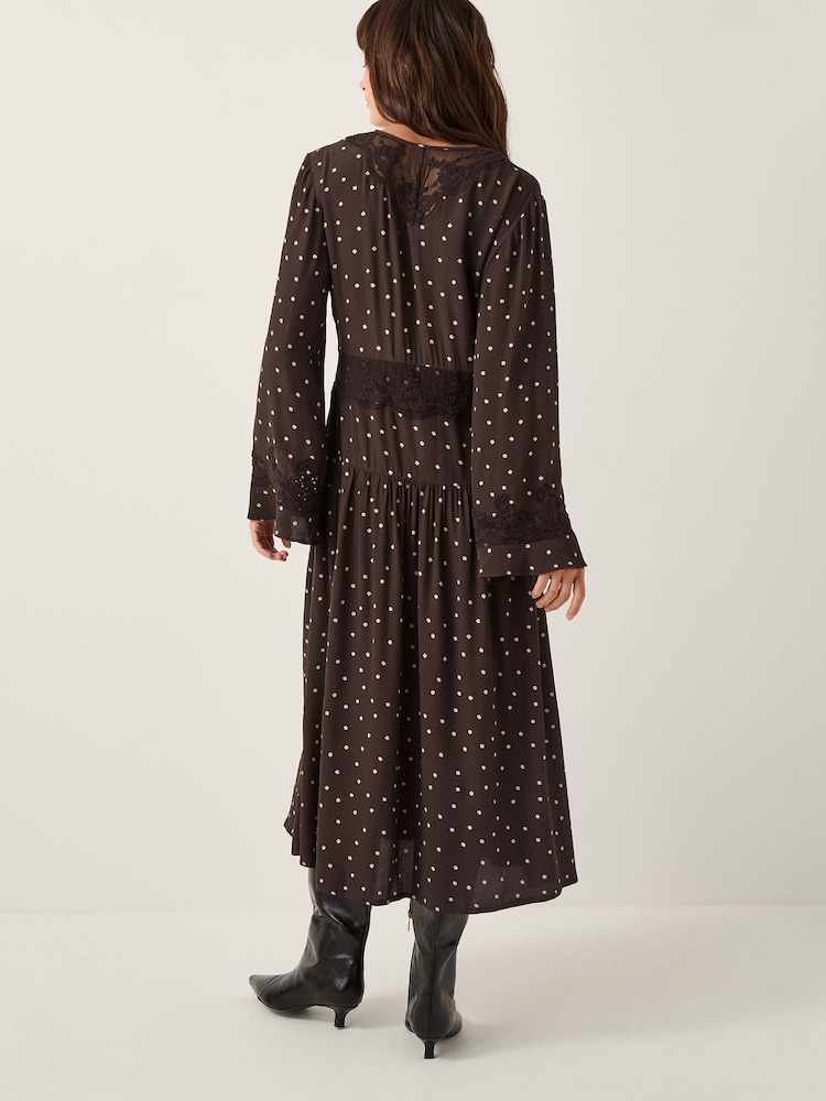 Monsoon Brown Mackie Polka Dot Lace Midi Dress - Image 2 of 4