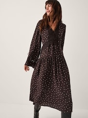 Monsoon Brown Mackie Polka Dot Lace Midi Dress - Image 3 of 4