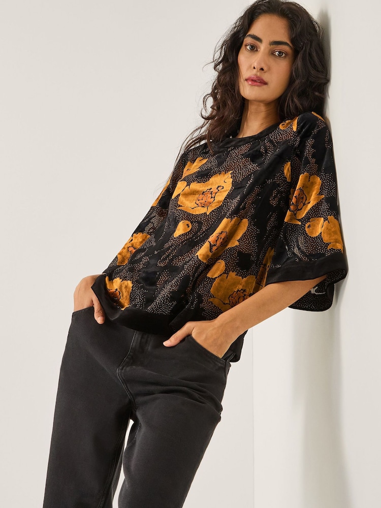 Monsoon Black Reese Devoré Polka Dot Top - Image 1 of 5