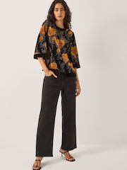 Monsoon Black Reese Devoré Polka Dot Top - Image 2 of 5