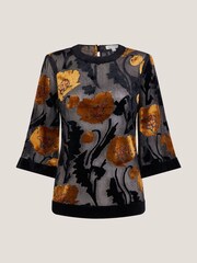 Monsoon Black Reese Devoré Polka Dot Top - Image 5 of 5