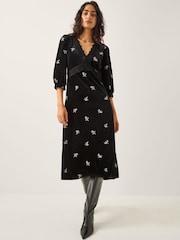 Monsoon Black Erin Floral Lace Velvet Midi Dress - Image 4 of 5