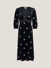 Monsoon Black Erin Floral Lace Velvet Midi Dress - Image 5 of 5