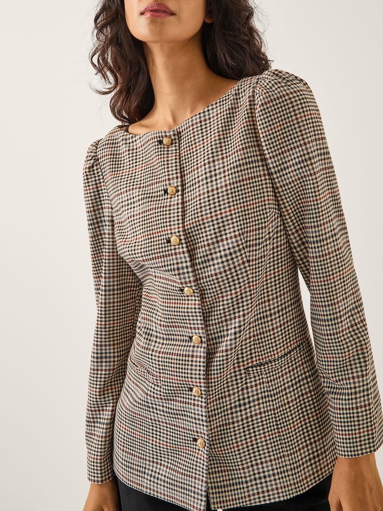 Monsoon Cream Carmen Check Print Jacket - Image 2 of 7 Monsoon Cream Carmen Check Print Jacket - Image 2 of 7
