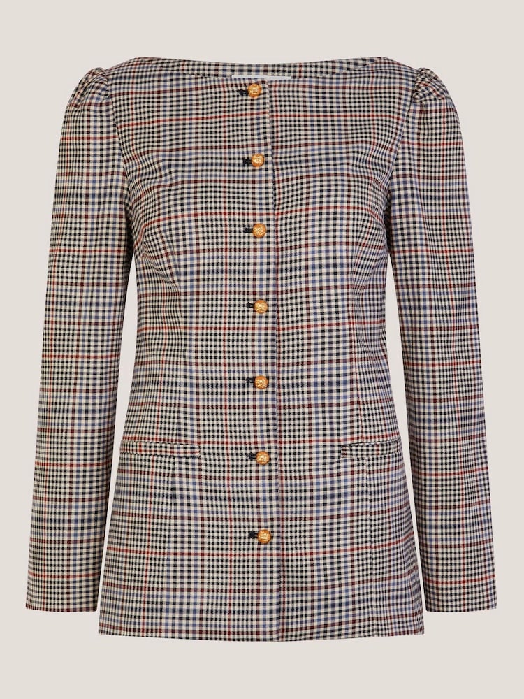 Monsoon Cream Carmen Check Print Jacket - Image 7 of 7 Monsoon Cream Carmen Check Print Jacket - Image 7 of 7