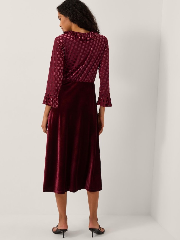 Monsoon Red Dua Polka Dot Velvet Midi Dress - Image 2 of 4 Monsoon Red Dua Polka Dot Velvet Midi Dress - Image 2 of 4